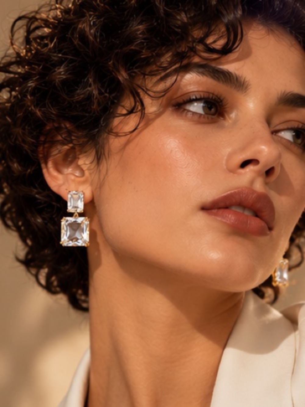 Champagne Glow Square Crystal Earrings
